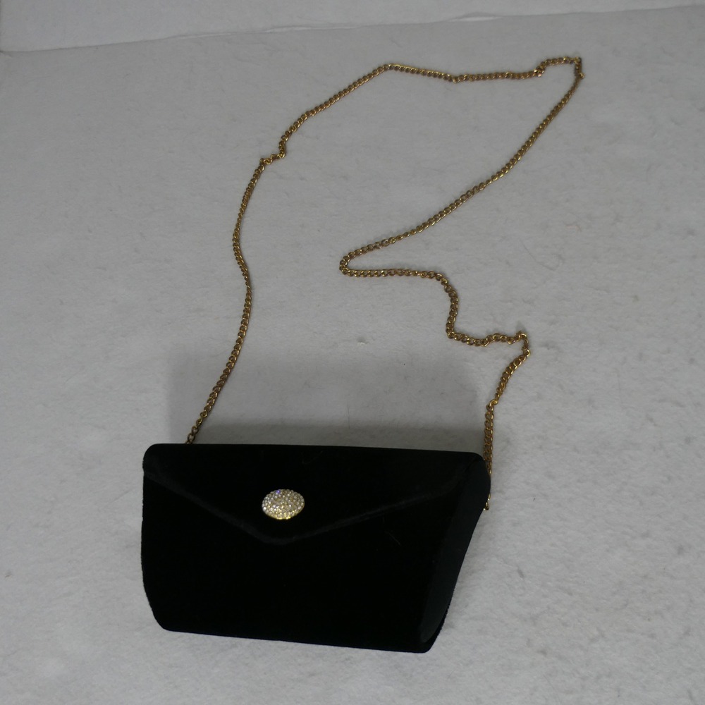 Accessory Lady‎ Womens Clutch S Black Vintage Velvet Rhinestone Glam Shoulder